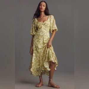 🆕(NWT) HUTCH Printed Twist-Front Puff-Sleeve Ruffle-Hem Dress Size M.
